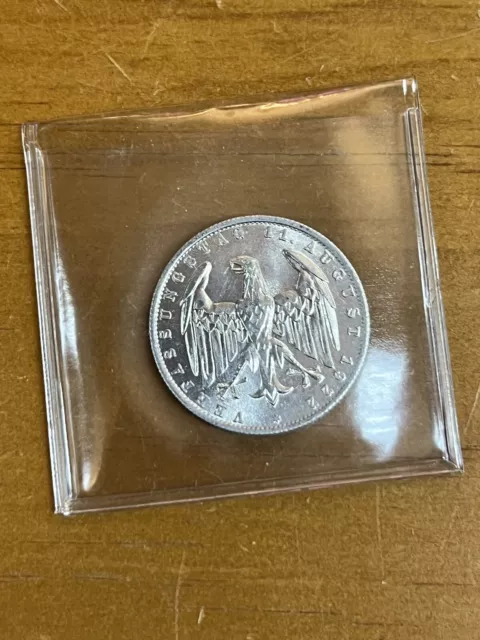 Germany 3 Mark 1922 Verfassungstag August Coin Silver Tone