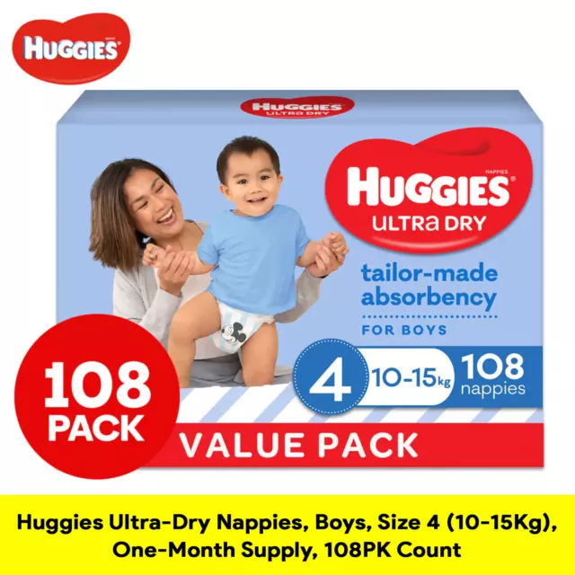 HUGGIES Ultra-Dry Nappies, Boys, Size 4 (10-15kg), One-Month Supply, 108pk count 3