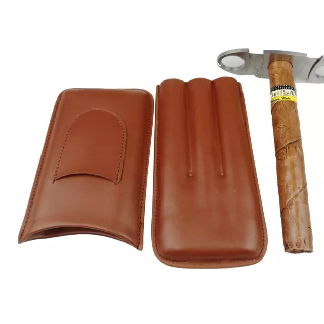 Portable Cattlehide Leather Cigar Holder Case Tube w/ Cigar Cutter for Men