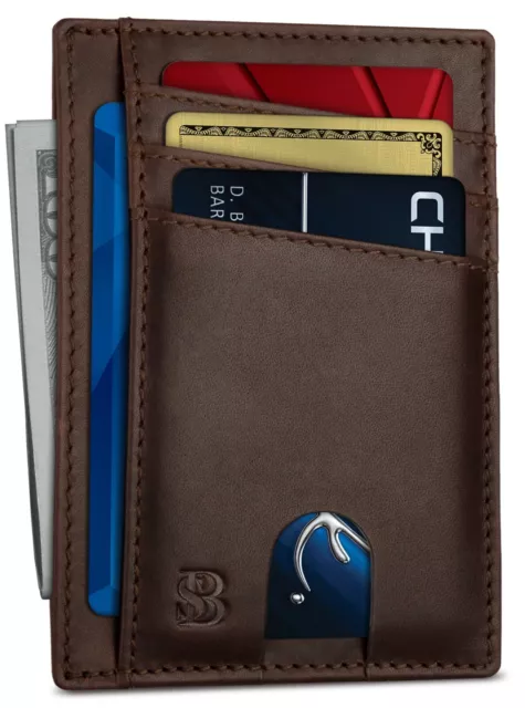 Mens Slim Wallet RFID Blocking Card Holder. Front Pocket Leather Wallets for Men