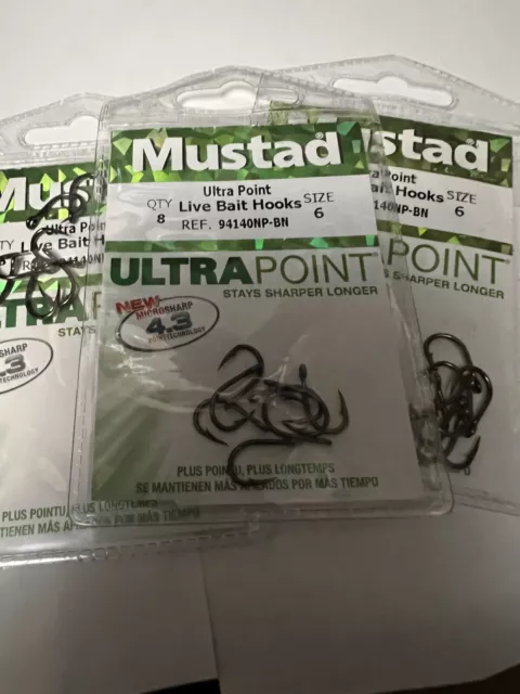 25 MUSTAD 94140NP-BN Size 2/0 Ultra Point Live Bait Hooks