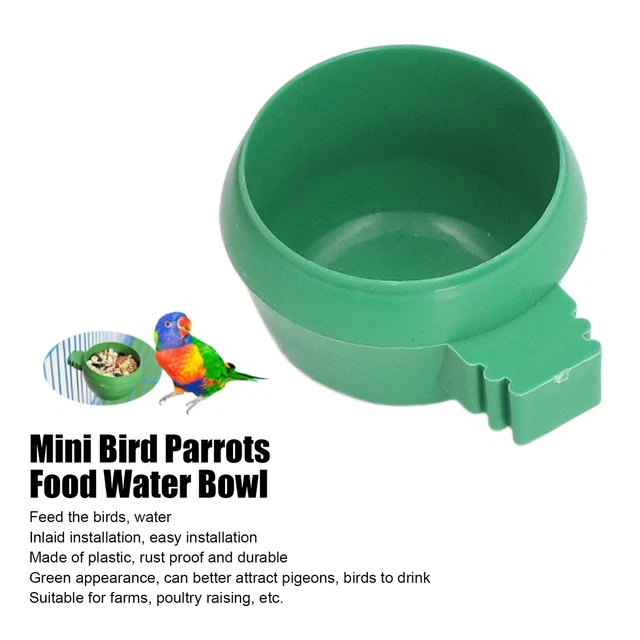 S 25 piezas Mini Loros Pájaro Comida Tazón de Agua Incrustación Instalación Redonda Verde MX