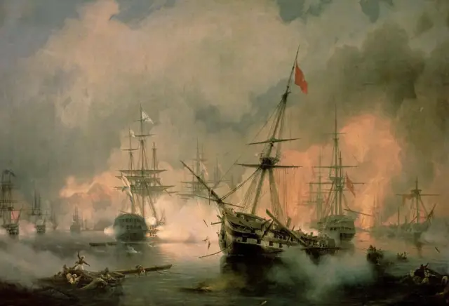 Arte Pintura al óleo Batalla naval en el mar paisaje marino pintado a mano envío gratuito