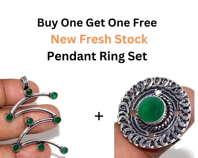 Green Onyx, New Fresh Stock Pendant Ring Combo Set 2.3|6" GW