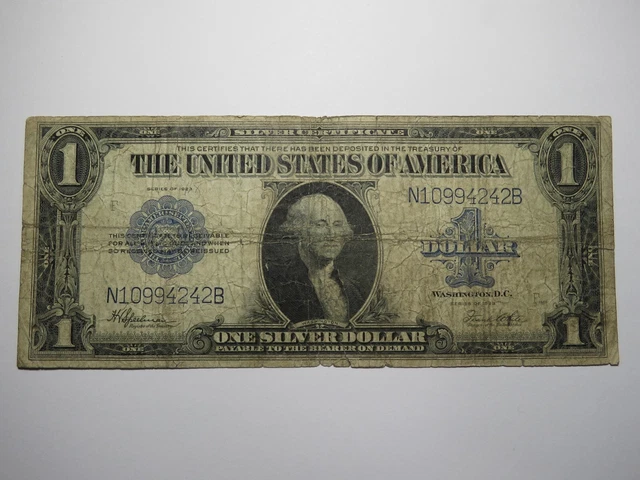 $1 1923 Silver Certificate Large Bank Note Bill Blue Seal One Dollar Good
