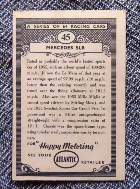 1950s ATLANTIC Petrol "Series of Racing Cars" Card: MERCEDES SL - #45 2