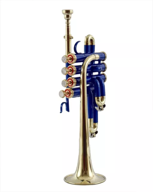 PICCOLO  NEW BLUE BRASS Finish Bb/A FLAT PICCOLO TRUMPET +CASE+MOUTHPIECE 3