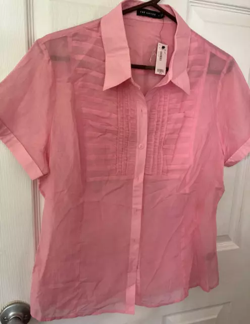 The Limited Pink Semi-Sheer Textured Women's Button-Up Collared Shirt Blouse L