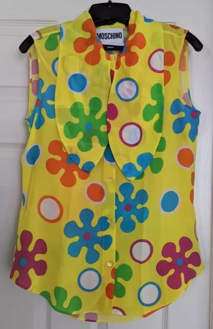 NWT Moschino Couture Flower Power Psychedelic Silk Blouse Yellow 42 3