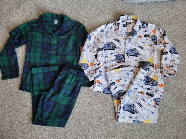 Pottery Barn Kids Pajama Set Lot Star Wars Plaid Flannel Button 2 Piece Size 8