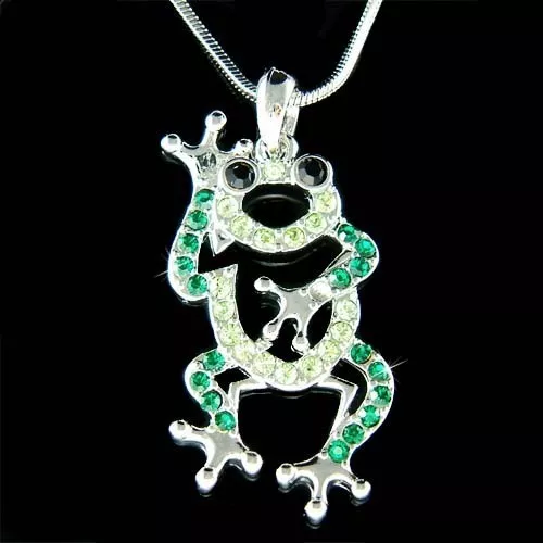 Toad Grün Frosch ~ mit Swarovski Kristall Tier Haustier Schmuck Prince Halskette