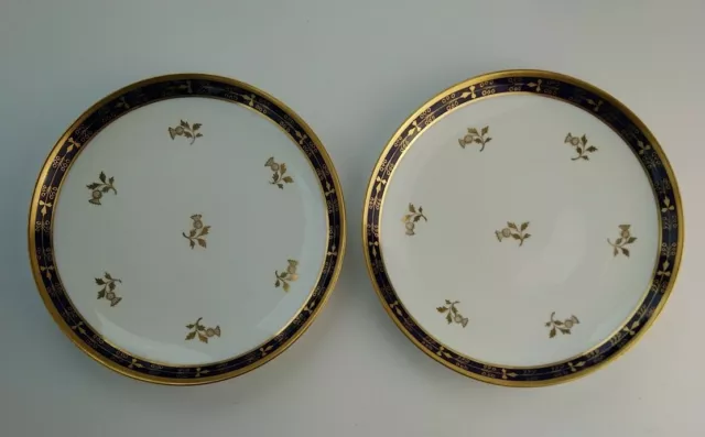 Copeland Plate Pair English Antique c1880s Set of 2 Gold Blue 24cm wide