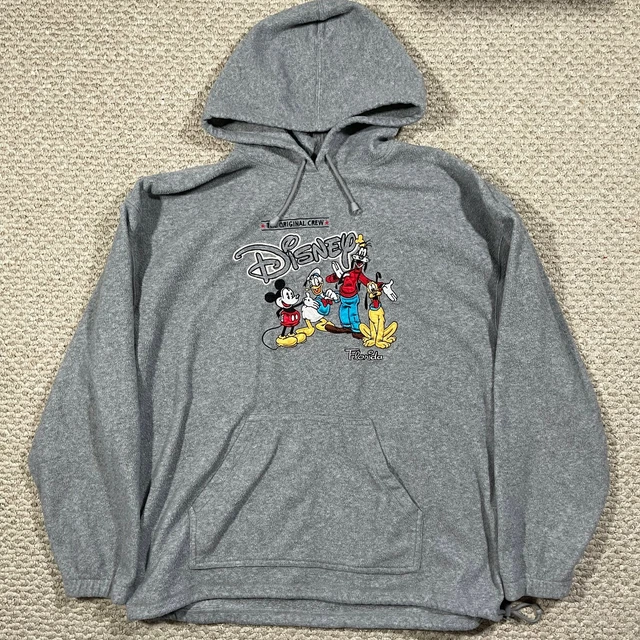 Disney Mens The Original Crew Mickey Goofy Donald Fleece Hoodie Gray Size 2XL