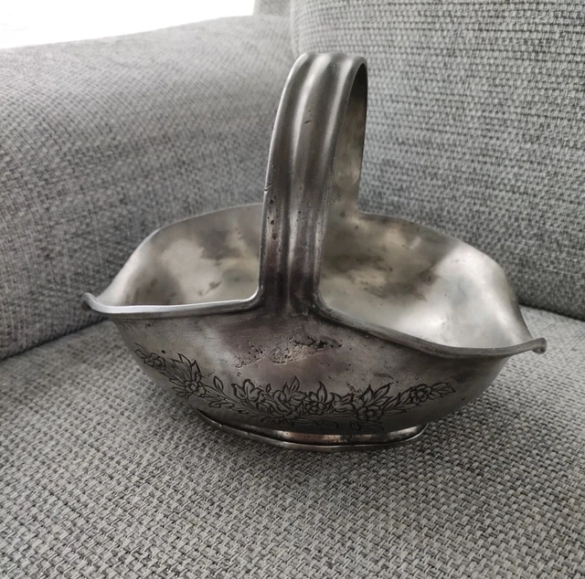 Coupe / Vide-poches En étain Fait Main – Poinçon JG – 20,8 X 12,5 Cm – Gris Mat