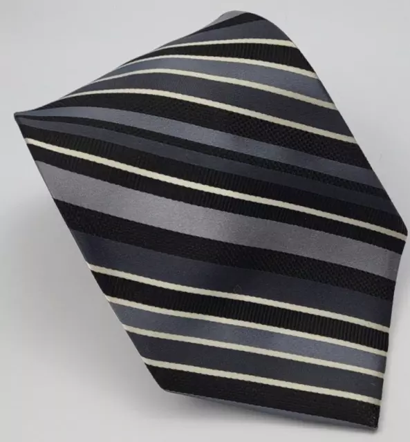 Pronto Uomo Silk Tie Gray Black White Stripes Men Necktie Long 63 x 4