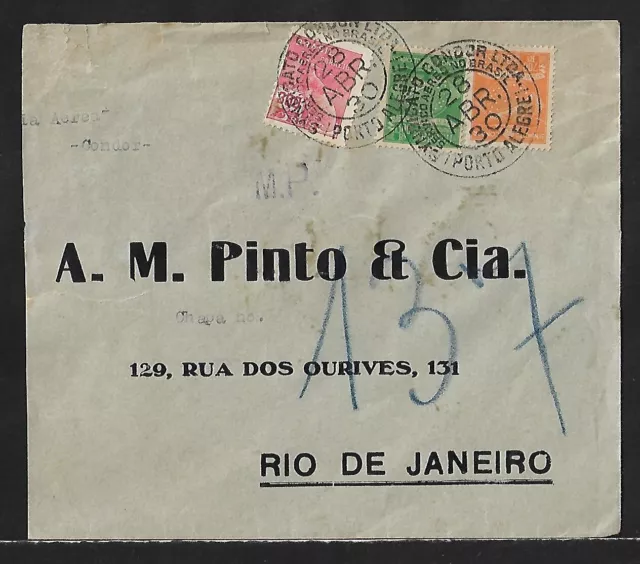 Brazil Condor Porto Alegre - Rio Air Mail Multifranking Cover 1930