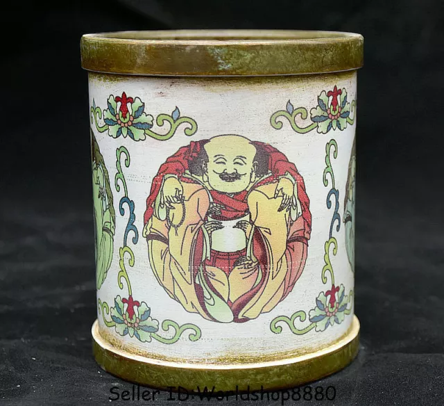 4.4" Qianlong Marked Old Cloisonne Enamel Bronze Buddha Brush Pot Pencil Vase