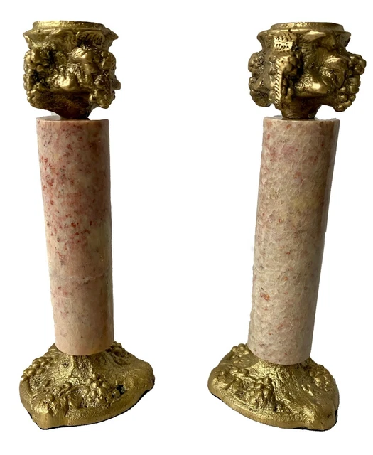 Antigua pareja de candelabros de bronce y mármol. Napoleón III, imperio.16 cm