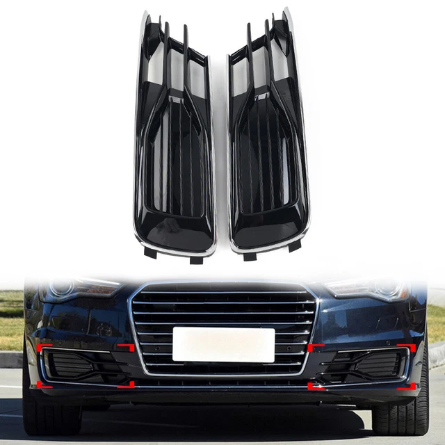 Front Lower Bumper Grille Fog Light Grill W/Chrome Trim For Audi A6 C7 2014-2018