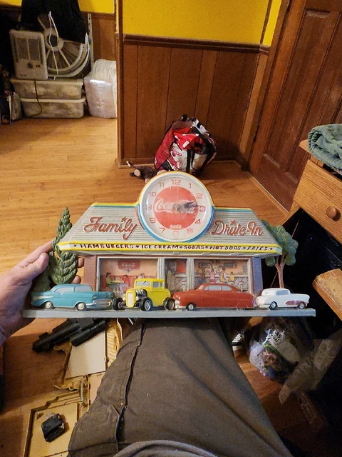 Vintage 1988 Coca-Cola Family Drive-In Collectible Wall Clock Hot Rods Works