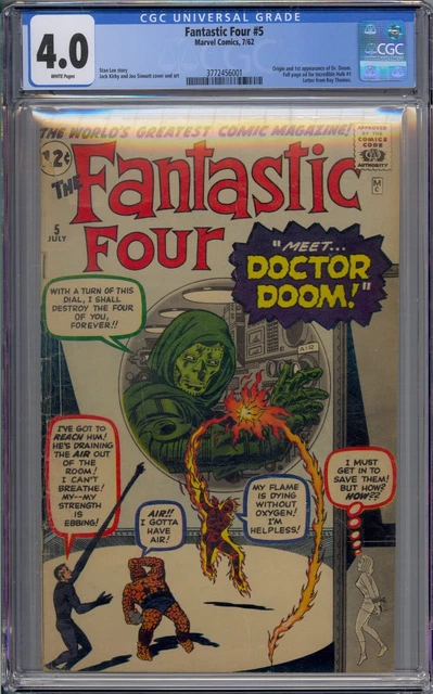 Fantastic Four #5 Cgc 4.0 Origin 1St Doctor Doom Jack Kirby White Pages!!