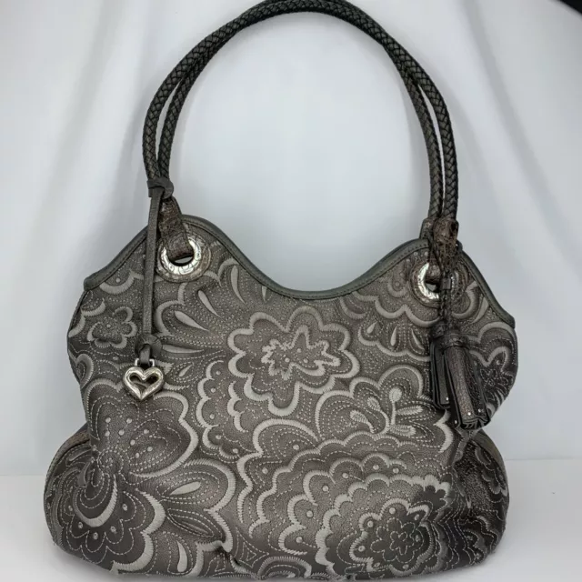 Brighton Metallic Bronze Brown Leather Embroidered Shoulder Handbag Purse Bag