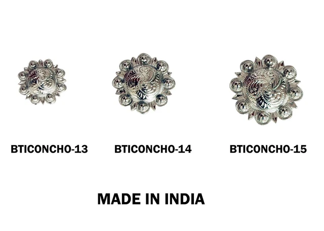 Packung mit 3 runden Saddle Bright Silver Berry Conchos
