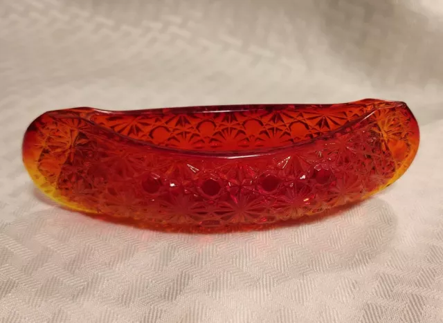 Vintage Fenton Canoe Glass Red/ Amberina Daisy & Button Pattern Florescent