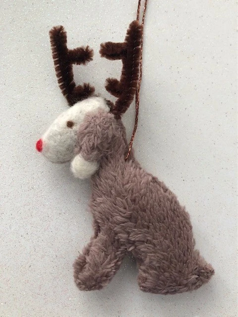 Liver Bedlington Terrier  Christmas Red Nose Reindeer/ Part Needle Felted Dog