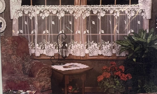 VTG 1 Pc Heritage Lace Ecru APPLE BASKET 60" X 30" Tier Curtain Rustic Country
