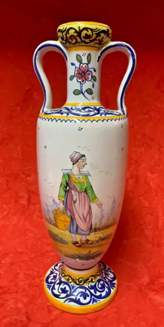 Quimper Faience -Lovely HB Quimper vase (5" x 13 1/4")