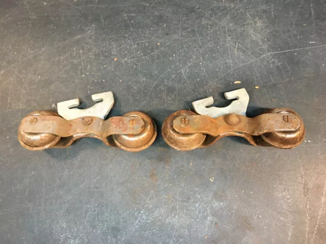 2 Antique Richards Wilcox Barn Door Pulley Hanger  Roller Cast Iron