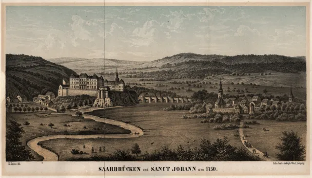 Saarbrücken Original Litografía Lucas 1850
