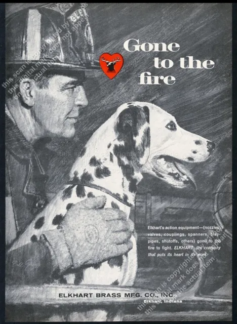 1965 Dalmatian dog fireman art Elkhart Brass vintage trade print ad