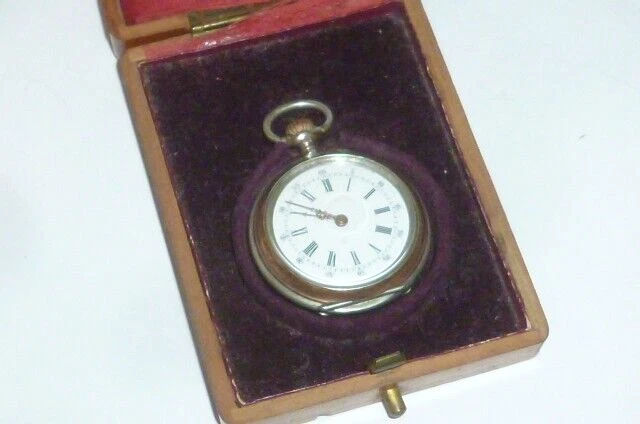 Vecchio Donna Orologio Tascabile 800 Argento Silver Uhren Legno Custodia