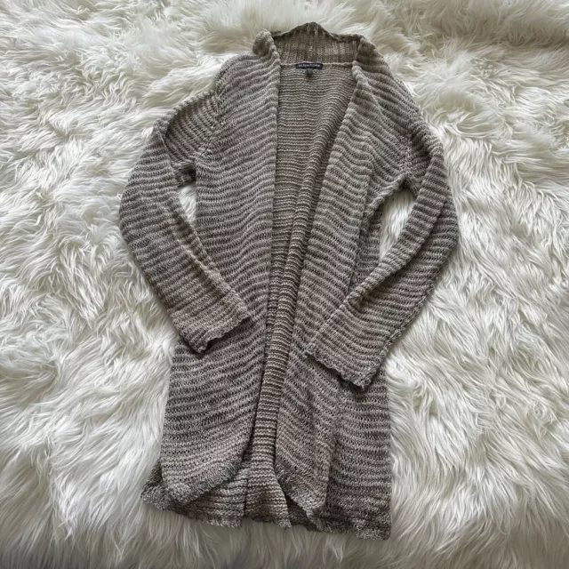Eileen Fisher Cardigan Sweater open front linen metallic blend knit GRAY sz S