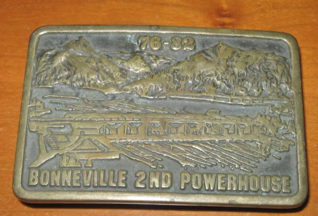 76-82 Bonneville 2nd Powerhouse Anacortes Brass Belt Buckle Emboss Handmade USA
