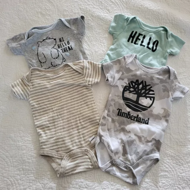 0-3 month baby boy short sleeve Bodysuit 4 piece bundle