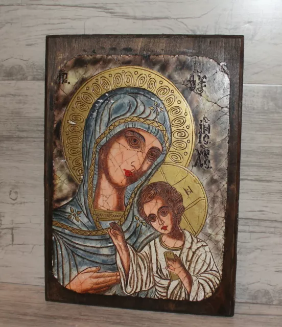 Virgen María Cristo Niño Ortodoxo Icono Pintado a Mano