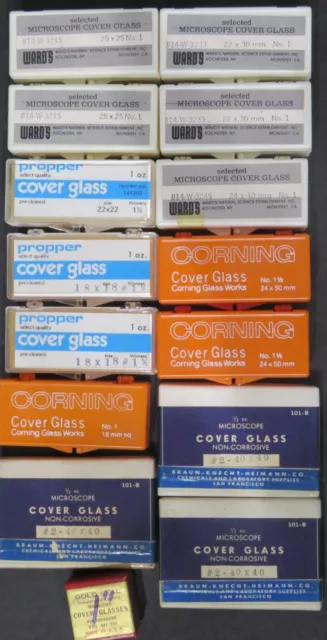 Microscope Slide Lot/Propper, Corning, Ward's, Braun-Knecht, Gold Various Sizes