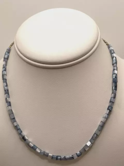 Liz Claiborne Iridescent Blue Beaded Silver Tone 16" Necklace