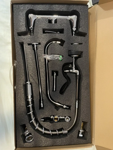 Commercial Pre-Rinse Faucet Wall Mount Kitchen Sink w/ Sprayer Hose