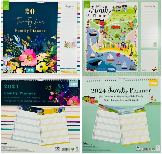 2024 FAMILY ORGANISER 5 Columns Calendar Planner Month to View Shopping