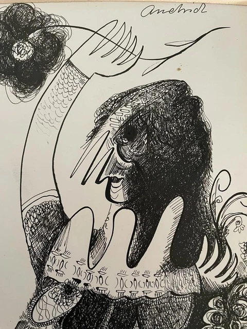 Disegno A China, Lucio Andrich (1927-2003) Anni '60 + Disegno Al Retro, Firmato