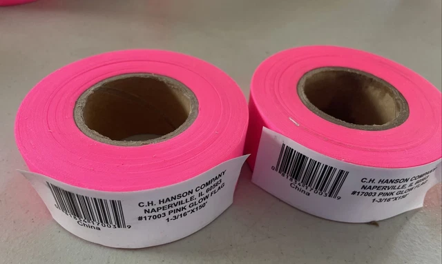 Lot Of 2 C.H. Hanson  17003, 1-3/16” X 150’ Each Pink Glow Marking Flagging Tape