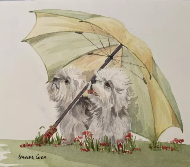 Dandie Dinmont Terrier Pair Original Watercolor Painting  by Sandra Coen