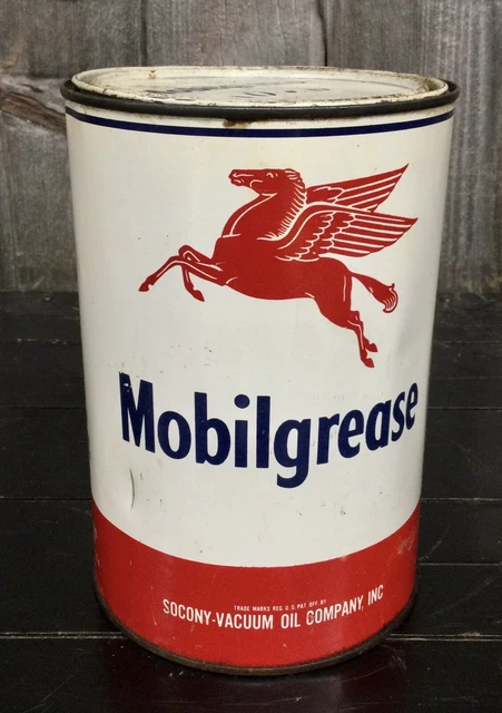 Vintage 2.3kg Mobilgrease Mobil Öl Dose Kann " Socony Staubsauger Pegasus Werbe