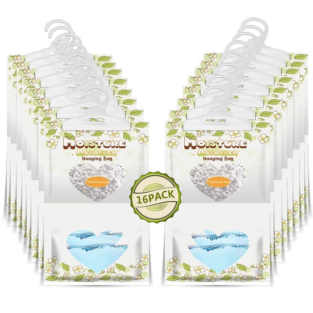 ZSPENG 16 Pack Moisture Absorber Hanging Bags,220g/Pack Fagrance Free Moistur...