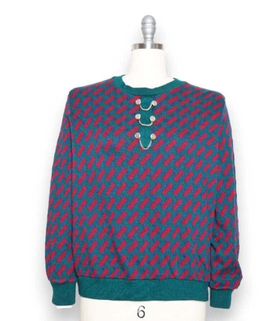 80s Vintage Alfred Dunner Multicolor Chevron Sweater Zigzag Knit Sweater Size M