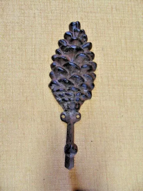 Brown Pinecone Wall Mount Coat Hook Cast Iron Log Cabin Lodge Wilderness 3-D